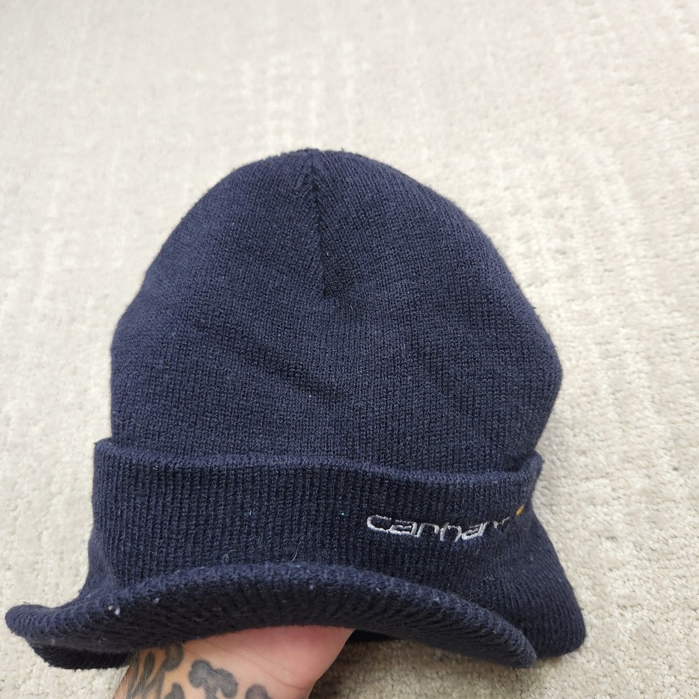 Vintage Carhartt Beanie Adult A164 Navy USA Made Brim Cap Hat Blue Workwear